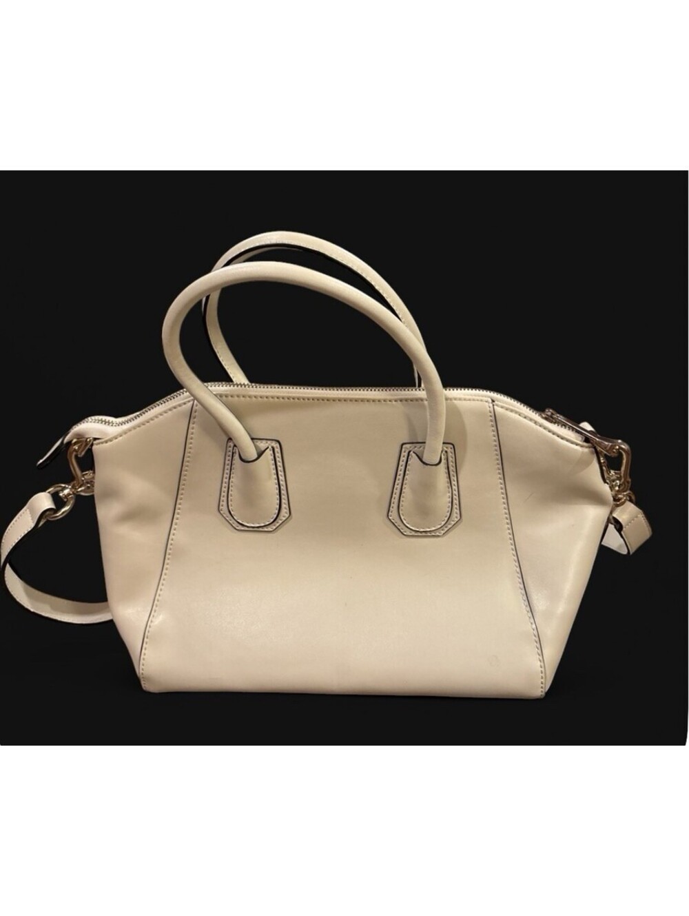$325 Cuore & Pelle Cream Leather Bag W/Shoulder Strap Pale Gold Hardware